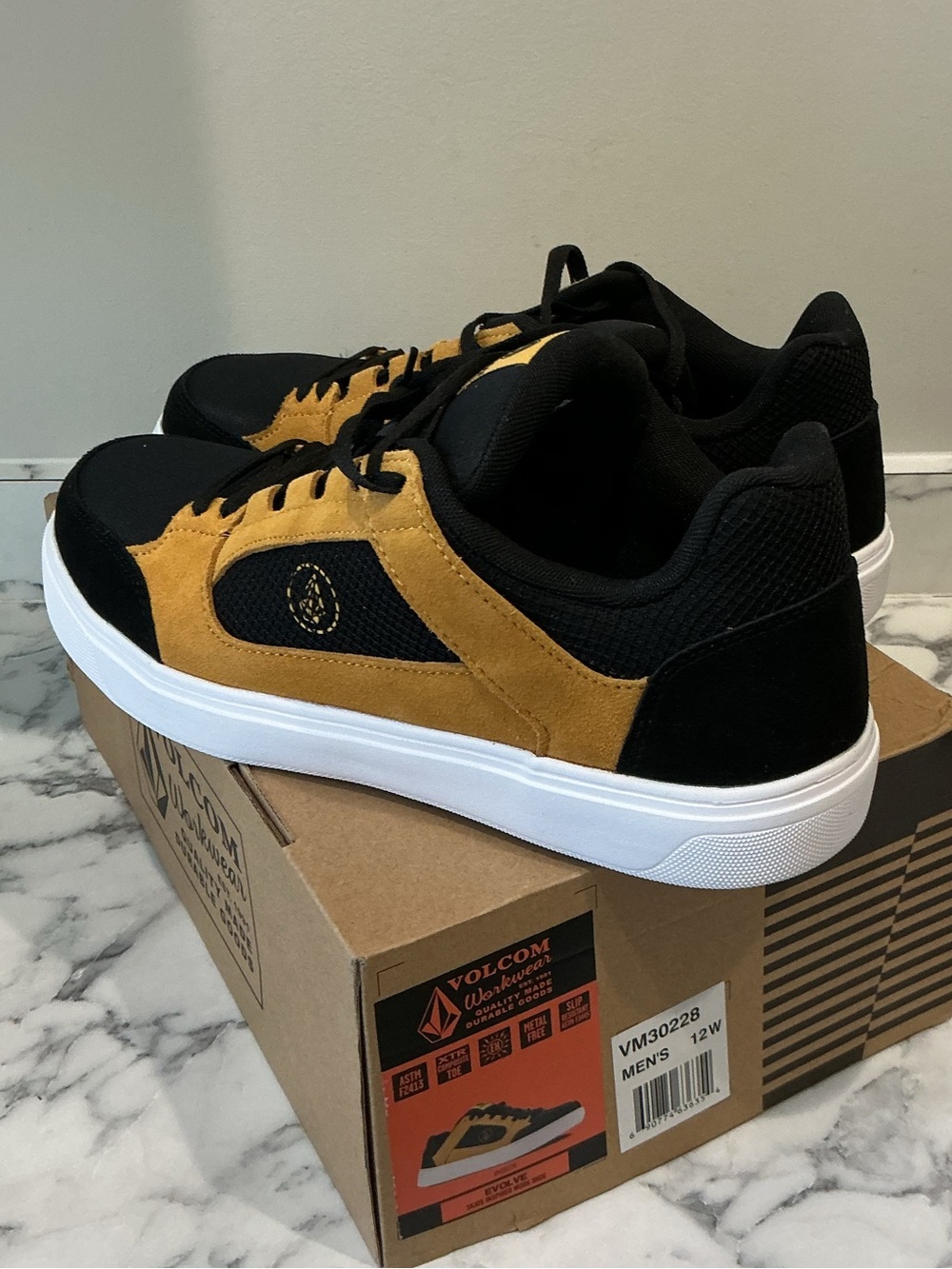 Volcom Men’s Black/Mustard Skate Inspired Safety Sneakers 12W